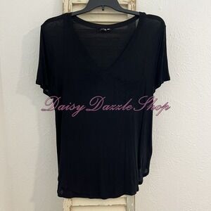 Fashion Nova Black Semi Sheer Short Sleeve V-Neck Top Sz‎ 2XL 🖤